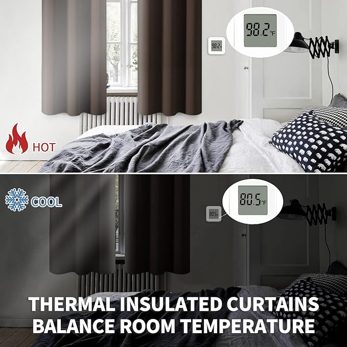 BGment Short Blackout Curtains 40 Inches Length - Rod Pocket Thermal Insulated Room Darkening Window Drapes for Kitchen Bedroom Bathroom, Brown, 2 Panels, 42 x 40 Inch