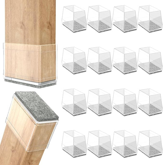 Rectangle Chair Leg Protectors for Hardwood Floors,16 PCS Silicone Covers to Protect Wood Tile Floors Felt Pads Furniture Leg Caps Reduce Noise. Easy to Move.(Clear,1 x 2.5 Inch,Rectangular)