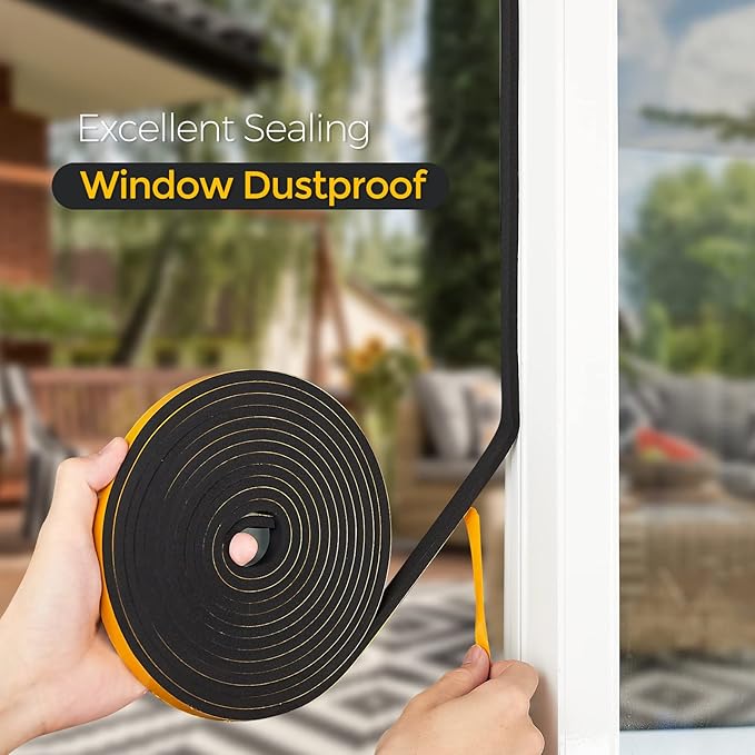6.5 Feet Weather Stripping Door Seal, 2" Wide X 1" Thick Door Seal Strip High Density Foam Tape Adhesive Strip for Door Soundproofing,Window Insulation (2" x 1" x 6.5FT,Black)
