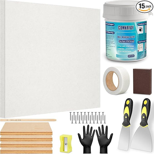 Drywall Repair Kit with 12"x12" Dry Wall Repair Panel, 33-in-One Drywall Patch Kit Wall Patch Repair Kit with Spackle, Mesh Tape, Putty Knives & Sanding Block for Wall Surface Ceiling Large Hole Fill