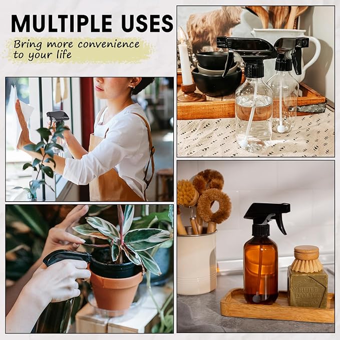 2 Packs Plastic Spray Bottles 360° Water Spray Bottle for Cleaning - 10 oz/300 ml Upside Down Spray Bottle Small Squirt Bottle with Adjustable Nozzle for Hair, Cooking, Plant, Pet (Brown + Green)