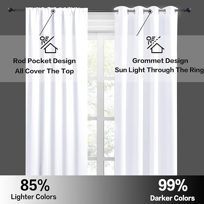 RYB HOME Small Curtains for Kitchen Window - Blackout Privacy Portable Curtain Set for Bedroom Office Bathroom Basement Garage Storage Enclosure RV Bunk, W 34 x L 30 inch, Pure White, 2 Pcs