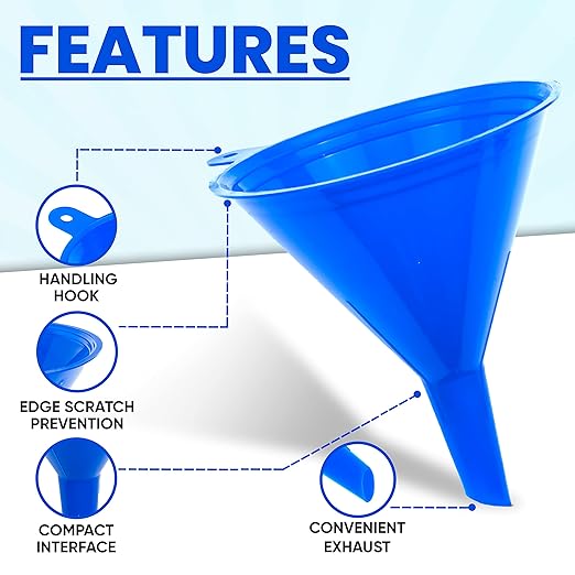 Funnel 4-Pack Funnels for Kitchen Use Filling Bottles - Food-Grade Plastic, Funnels for Automotive Use, Mess-Free Filling, funnels for Filling Bottles, Sizes (122, 101, 76 & 50mm)