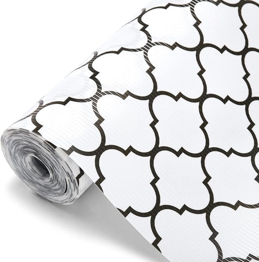 Glotoch Non Slip Shelf Liner 24 Inch Wide, Non Adhesive Drawer Liner, Waterproof Shelf Liners for Kitchen Cabinets/Refrigerator/Wire Shelving/Bathroom/Pantry-Heavy Duty, Durable, White Quatrefoil