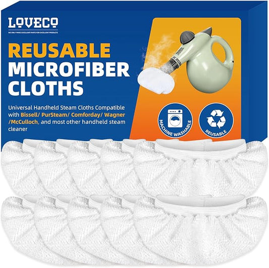 LOVECO 10 Pack Universal Microfiber Cloths for Handheld Steam Cleaner - Compatible with Bissell Steam Shot, Comforday, PurSteam, etc - Reusable Washable Microfiber Rags
