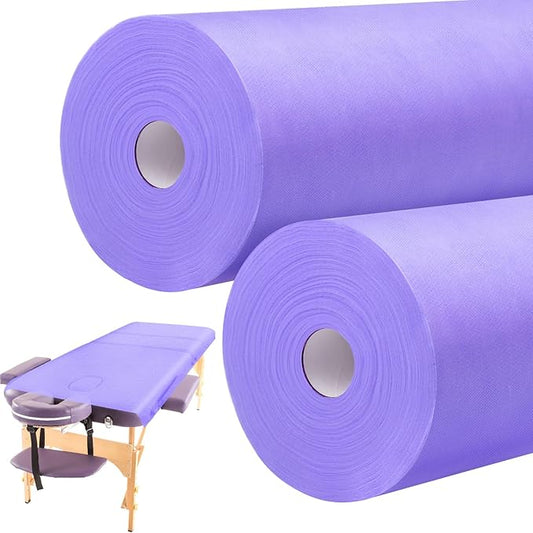 Tudomro 2 Roll Disposable Non Woven Bed Sheets 24 x 71 Inch Massage Table Paper Covers Non Woven Fabric Massage Sheets Waterproof Spa Breathable Bed Cover for Beauty Salon, Hotels(Purple)