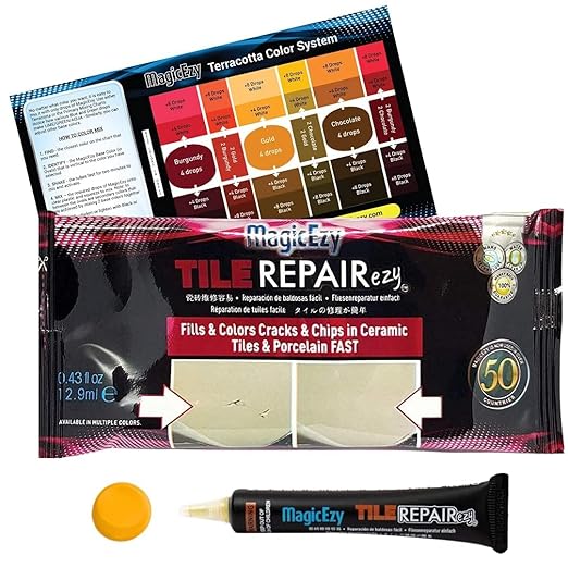 MagicEzy Tile Repair Kit: Porcelain Repair Kit - Ceramic Tile Repair Kit - Mix and Match Colors - Acrylic, Stone, Fiberglass - Wall Touch Up (Gold)