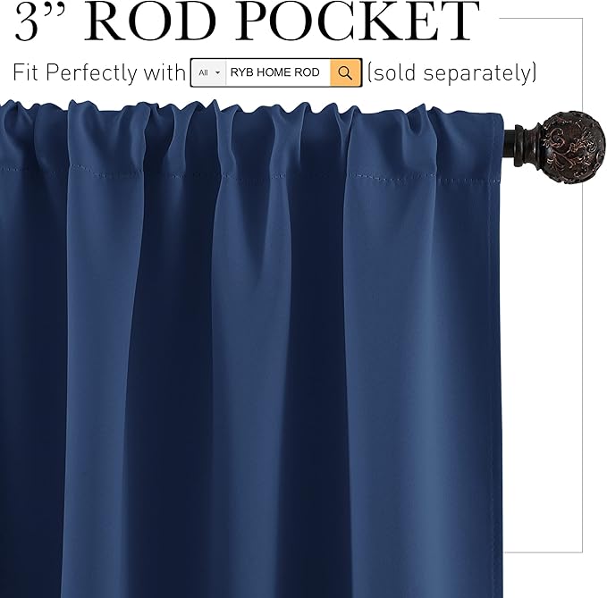 RYB HOME RV Camper Door Window Curtains -Blackout Privacy Curtains & Drapes for Bathroom Bedroom Kitchen Portable Travel Trailer Small Window Decor, W 34 x L 24, Navy Blue, 2 Panels