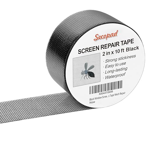 Black Window Screen Repair Tape, 2IN X 10FT Screen Repair Kit for Windows or Doors, Strong Adhesive Fiberglass Mesh Patch Tape
