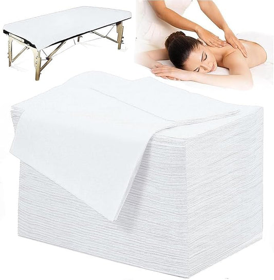 Disposable Bed Sheets 100 Pcs Massage Table Covers 31"x71" Non Woven Fabric Sheets for SPA Waxing Tattoo Beauty Salon Facial Esthetician Table Protector (White)