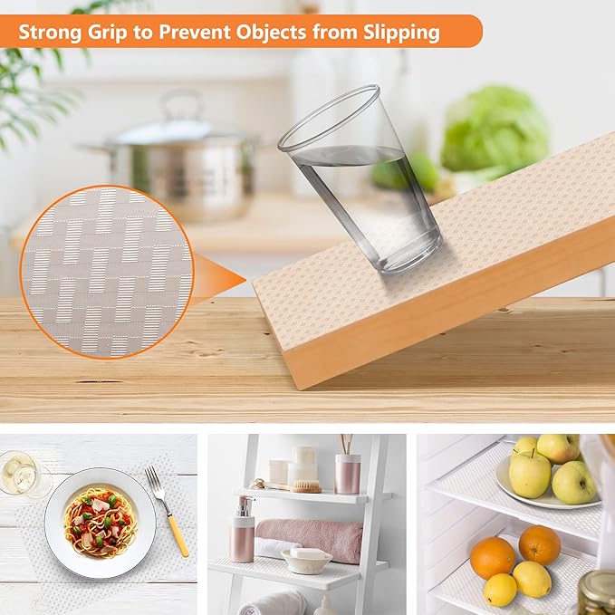 Shelf Liners for Kitchen Cabinets Refrigerator Liners Waterproof & Oil-Proof Kitchen Cupboard Liner Non-Slip Drawer Mats EVA Material Non Adhesive Fridge Liner for Shelves -Clear 17.5 x 393.7 Inches