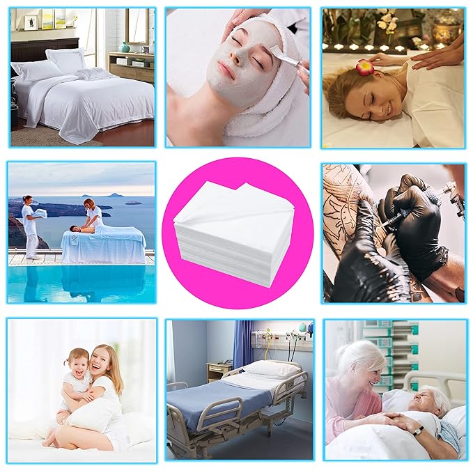 400 Pcs Disposable Bed Sheets for Massage Table 31" x 71" Massage Table Sheet Soft Non Woven Bed Cover Breathable for SPA Massage Beauty Tattoos(White)