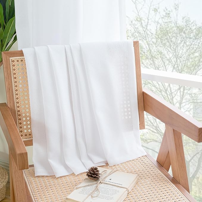 YoungsTex 63 Inch Length White Linen Curtains 2 Panels for Living Room, Light Filtering Drapes Semi Sheer with Rod Pocket Back Tab Lightweight for Bedroom, 52 X 63 Inch