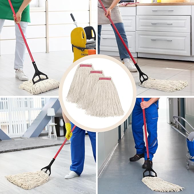 Matthew Cleaning 24oz 3Pack Cotton Floor Mop,Cotton Looped-Open String Heavy Duty String Refills, Universal Headband Blend Material,Mop Head Replacement for Home, Industrial and Commercial Use(White)