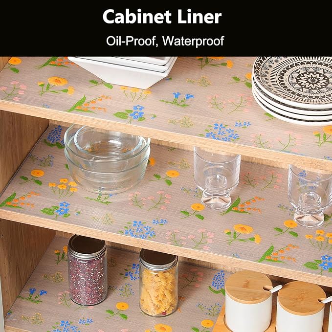 INNOLITES Non-Slip Shelf Liner – Cabinet & Drawer Liner Non-Adhesive – Waterproof Oil-Proof – Durable EVA with Floral for Kitchen Cabinets Refrigerator – BPA-Free, Easy to Cut 23.6" x 118"