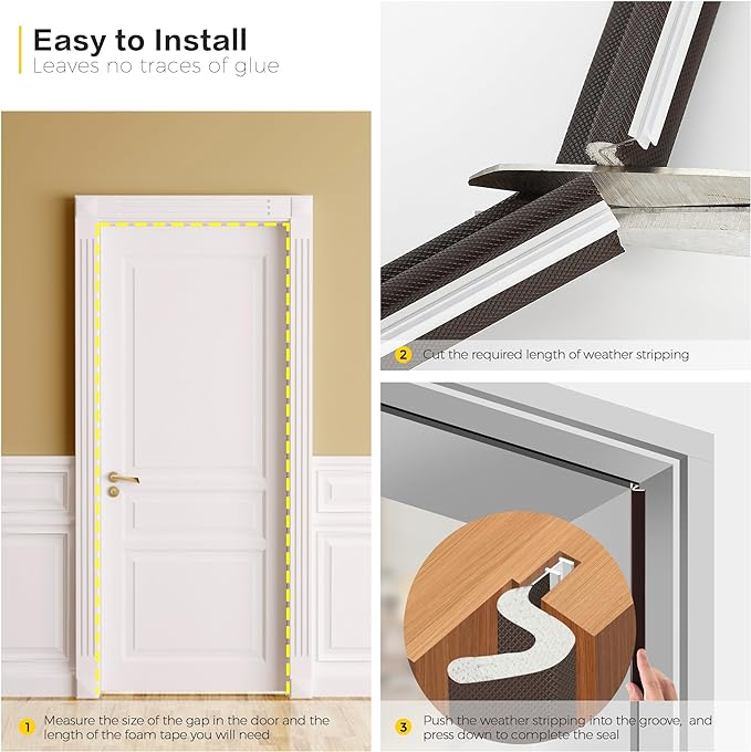 Weather Stripping Door Seal Strip Soundproof Q Foam Weather Stripping for Door Frame, Exterior Door Weather Stripping for Large Gap, Easy to Install（Brown, 21FT