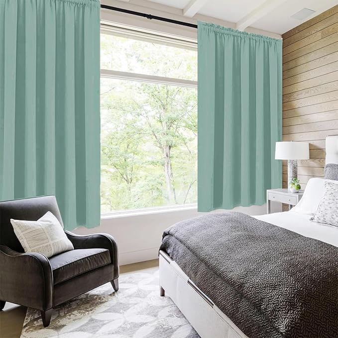 DWCN Blackout Curtains for Living Room Thermal Insulated, Energy Saving & Noise Reducing Bedroom Curtains, Sage Green, W 70x L 84 Inch, Set of 2 Rod Pocket Curtain Panels
