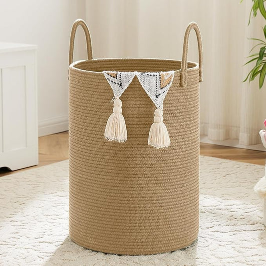 Laundry Basket,Woven Cotton Rope Laundry Hamper,100L for Decorative Storage of Dirty Clothes,Toys and Blankets in Bathroom,Baby Room and Living Room