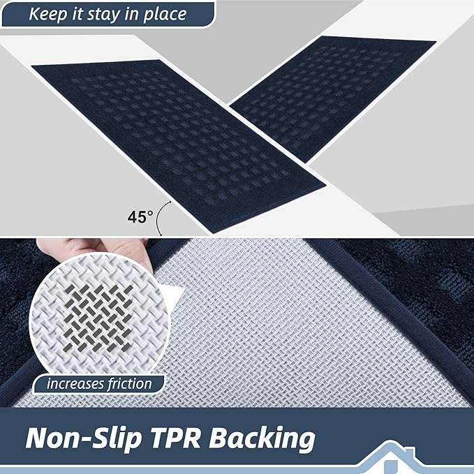 BEQHAUSE Waffle Door Mats Indoor 20"x32", Dog Mat for Muddy Paws Absorbent and Dirt Resist Floor Mats Non-Slip Washable Rugs for Entryway, Welcome Mat for Front Back Door, Muddy Wet Shoes, Navy Blue