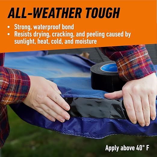 Gorilla All Weather Duct Tape, Black, 1.88" x 25 yd (Pack of 1) - UV and Temperature Resistant Waterproof Tape for Outdoor Repairs