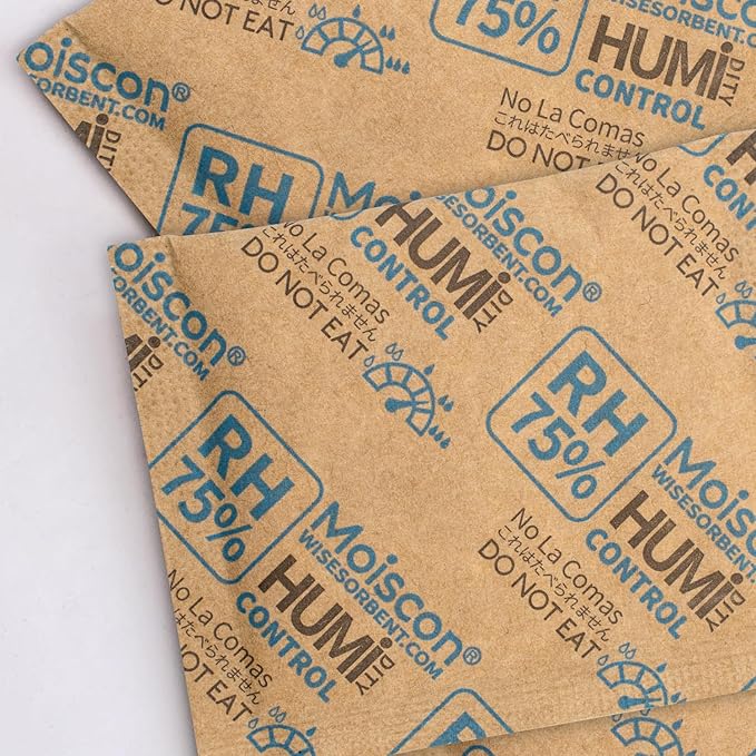 75% RH 8 Gram Two-Way Humidity Control Packs for Storing Up to 5 Items, 15 Pack Size 8 Moisture Control Packets Individually Wrapped for Small Non-Plastic Travel Cases