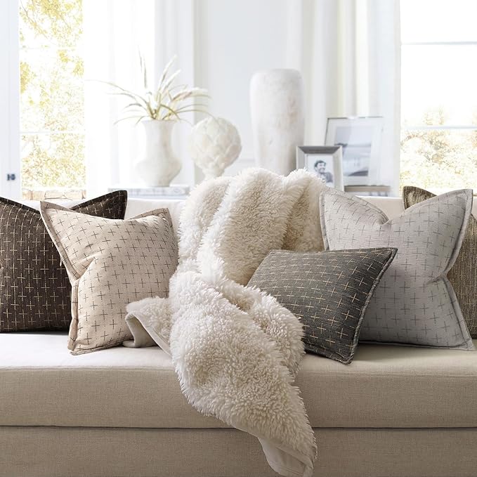 ZWJD Pillow Covers 20x20 Set of 2 Soft Polyester Textured Pillow Covers with Stylish Flange Edge Cozy Farmhouse Throw Pillows for Couch Bed Sofa Living Room