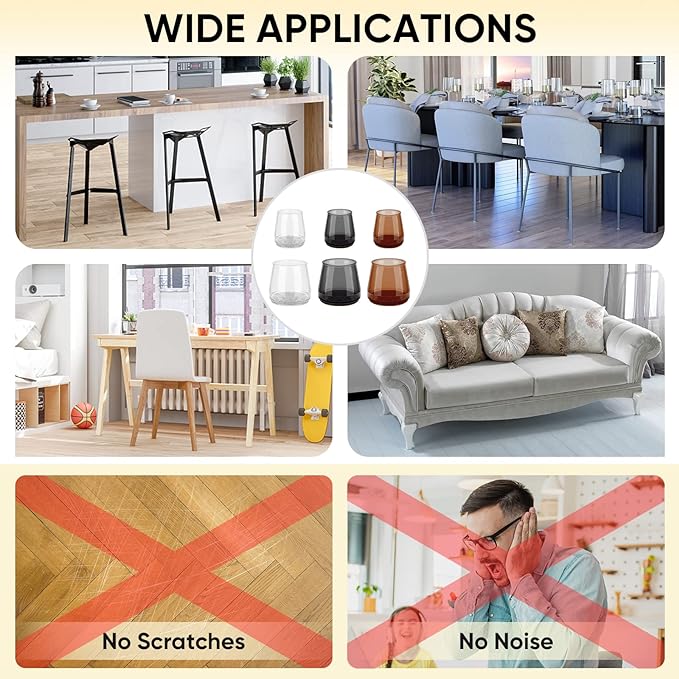 BALEINE 16 Pack Silicone Chair Leg Floor Protectors, Stool Leg Protectors Cap, Non-Slip Chair Leg Caps for Hardwood Floors (Clear, X-Large, 16 Pack)