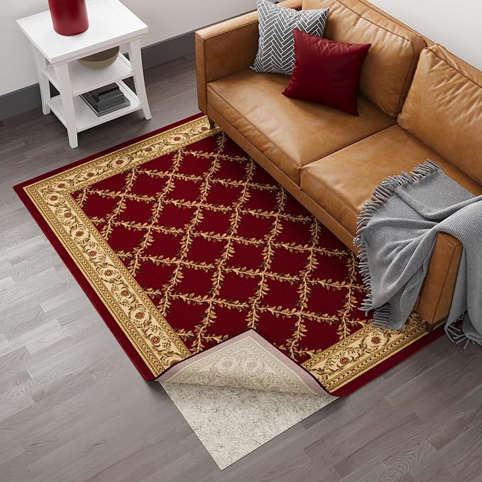 Ottomanson 7'8" x 10' Non-Slip Rug Pad Gripper 1/12 Inch Ultra Thin Dual Surface Felt + Rubber Gripper - Safe for All Floors, Cream