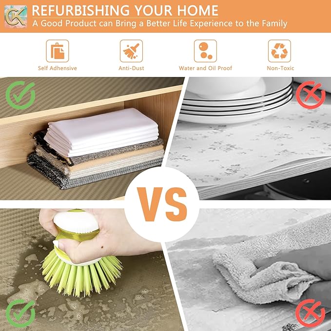 Self-Adhesive Shelf Liner Kitchen Liner, Waterproof Backed Paper Easy Peel and Stick Contact Liner Without Residue for Decor Your Desk Surface, Kitchen Countertops (Dark Khaki, 11.8 x 118.1 inches)