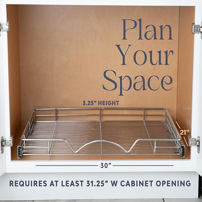 HOLDN’ STORAGE Pull Out Cabinet Organizer, Heavy Duty Caddy w/Lifetime Limited Warranty -30”W x 21”D - Requires At Least 31-1/4” Cabinet Opening, Steel Metal Cabinet Drawers Slide Out, Chrome