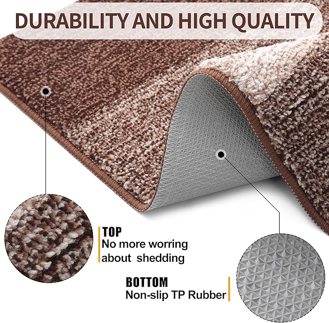 Kitinjoy Indoor Outdoor Door Mat, 30x17 Non-Slip Absorbent Dirt Trapper, Low-Profile Washable Inside Entrance Front Floor Mat, Sturdy Soft Entry Doormats for Entryway, Brown