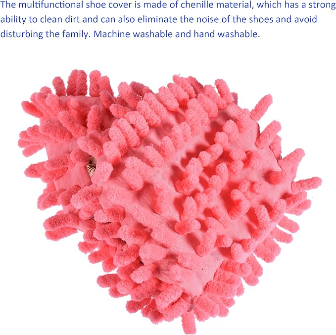 1 Pair Washable Cleaning Shoes Cover - Floor Cleaning Dust, Chenille Microfiber Duster Mop Slippers, Apply to House Office Room (Pink)