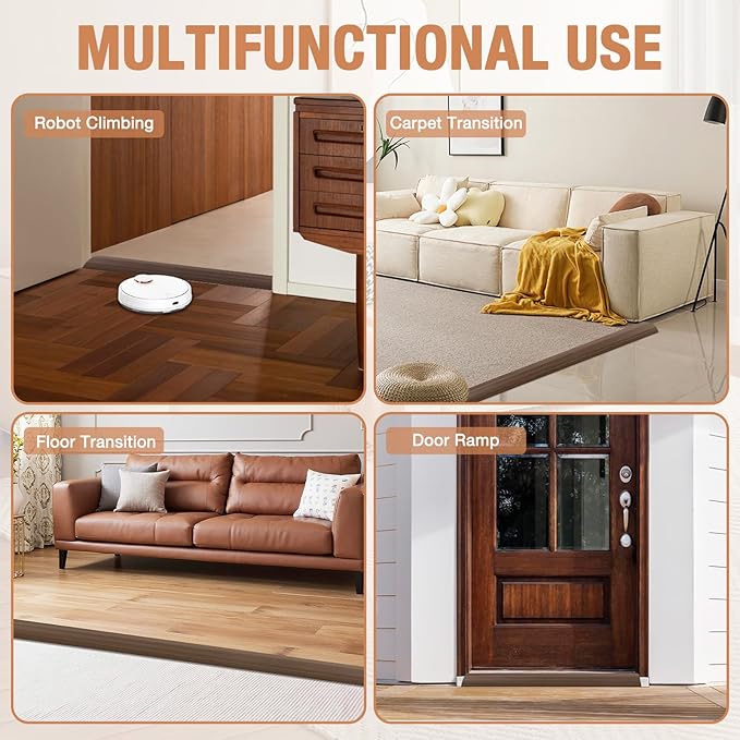 Floor Transition Strip Self Adhesive Vinyl Door Threshold for Doorways Carpet Edging Trim Overlap Edge Reducer for Laminate Floor, Carpet, Tile (Deep Brown Wood Grain, 1/5" to 2/5", 10Ft)