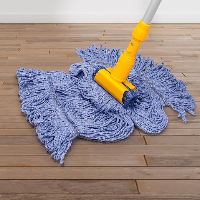 2 Pack Mop Head Replacement, Cleaning Heavy Duty Mop Head Commercial Replacement, Wet Industrial Blue Cotton Looped End String Head Refills, Wet Refills Head Optimal Absorption and Durability (Blue)