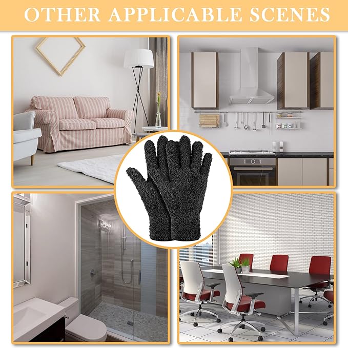 Bencailor 6 Pairs Microfiber Dusting Gloves, Dusting Cleaning Gloves Microfiber Gloves for Plants House Blinds Car Dust Mitt (Black,Medium)