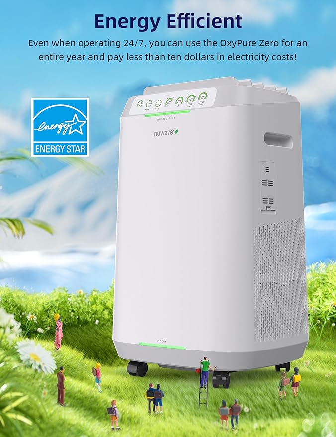 Nuwave OxyPure ZERO Air Purifier with Washable and Reusable Bio Guard Tech Air Filter, Large Room Up to 2002 Ft², Air Quality Monitor, 0.1 Microns, 100% Capture Irritants like Smoke, Dust, Pollen