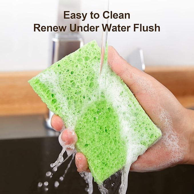 JOYMOOP Dish Sponge Scrubber, Cellulose Sponges Kitchen for Non-Scratch Washing Dishes, Household Cleaning Scrub Natural Sponge, Pack of 12 Colorful Sponges