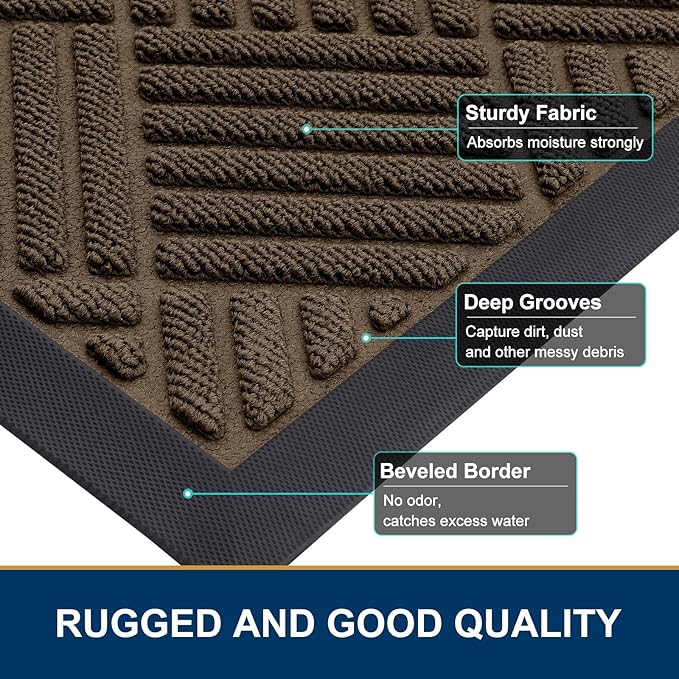 Smiry Front Door Mat Outside Entrance, Heavy Duty Outdoor Indoor Mat, Natural Rubber Doormat, Non Slip, Trap Dirt and Moisture, Easy Clean, Low Profile Patio Porch Entryway Mat, 29.5x17, Mix Brown