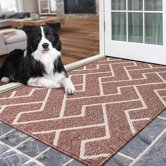 hicorfe Indoor Doormat,Front Back Door Mat Rubber Backing Non Slip Door Mats 36"x59" Absorbent Resist Dirt Entrance Doormat Inside Floor Mats for Entryway Washable Low-Profile(Light Pink)