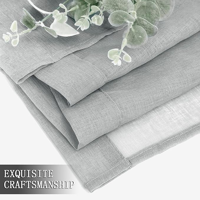 Tollpiz Sheer Tier Curtain Linen Textured Half Kitchen Curtains Sheer Light Filtering Rod Pocket Voile Small Curtains for Bathroom, 25 x 36 inches Long, Silver Grey, Set of 2 Panels