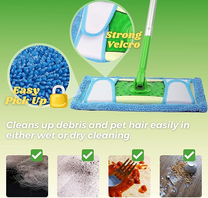 Reusable Microfiber Mop Pad for Swiffer Sweeper, 12.5'' Refill Washable for Hard Floor Baseboard Cleaning, Wet/Dry Cleaning, 2 Pack