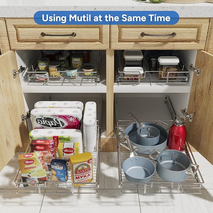 ROOMTEC Pull Out Cabinet Organizer, Cabinet Pull Out Shelves 22½" W x 21½" D, Heavy Duty Cabinet Drawers Slide Out Kitchen Cabinet Organizers Storage Shelf