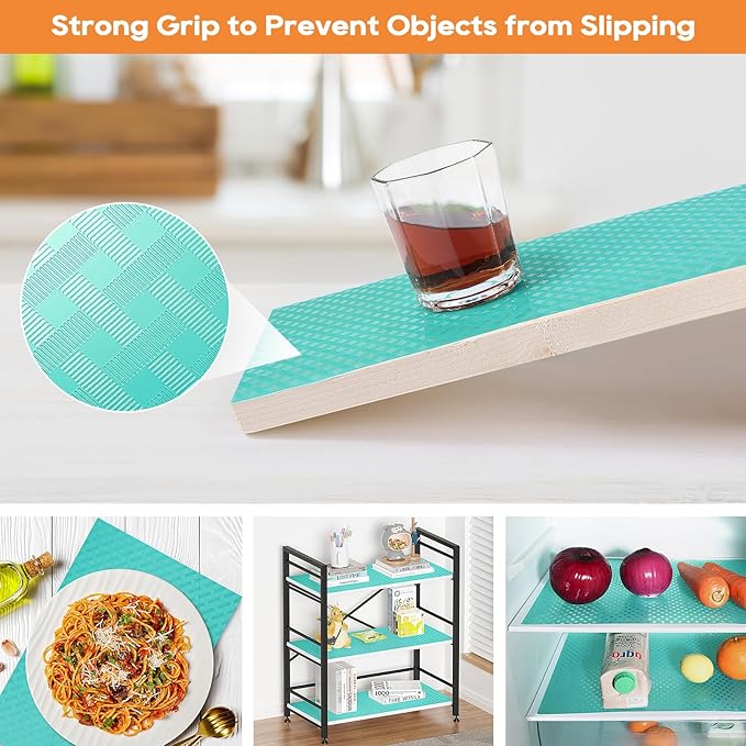Blue Shelf Liners for Kitchen Cabinets Refrigerator Liners Waterproof & Oil-Proof Kitchen Cupboard Liner Drawer Mats EVA Material Non Adhesive Fridge Liner for Shelves 17.5 x 393.7 Inches