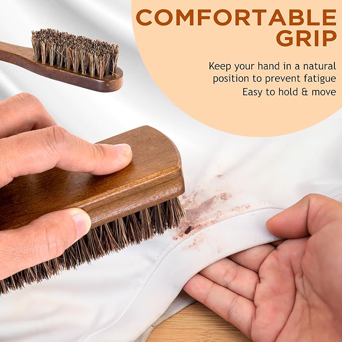Horsehair Laundry Stain Brushes Set 2pcs by TAKAVU, Natural Soft Bristle for Scrubbing Out Tough Stains on Delicate Fabrics Knits Cotton Leather Washable Fabrics