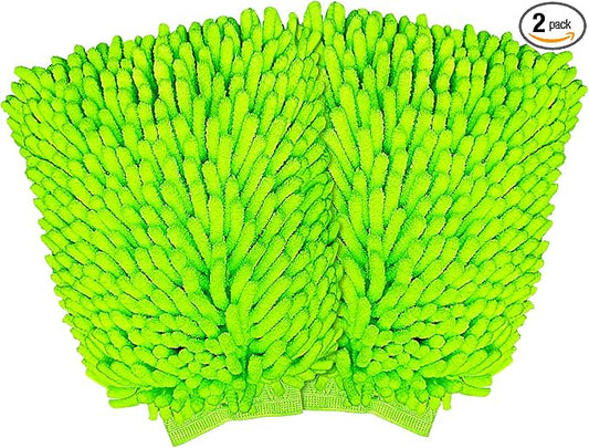 Car Wash Mitt, 2 Pack Premium Chenille Microfiber Wash Mitt, Scratch-Free & Lint-Free, Rich Foam, Highly Absorbent, Perfect for Car Washing and Detailing, 7.12''X10.14''