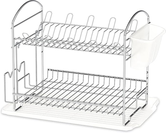 Simple Houseware 2-Tier Stainless Steel Dish Rack with Drainboard, Chrome for Kitchen