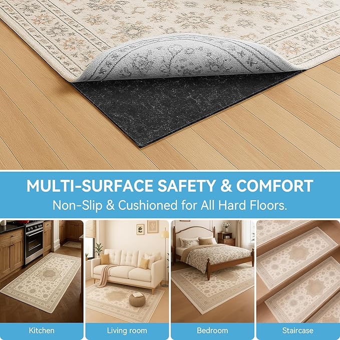 Warmstar 2x6 FT Non Slip Rug Pad,100% Waterproof Felt Rug Pad for Hardwood Floors,1/8” Thick Soft Carpet Pad with Natural Rubber Backing, Secure Grip & Floor Protection