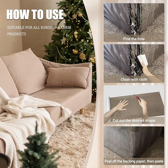 Azobur Couch Patches, Extra-Large Durable Fabric Tape, Ideal for Automotive Upholstery Repair, Waterproof, Self-Adhesive, Quickly Fix Sofas, Car Interiors, and Other Fabric Items (Beige Brown)