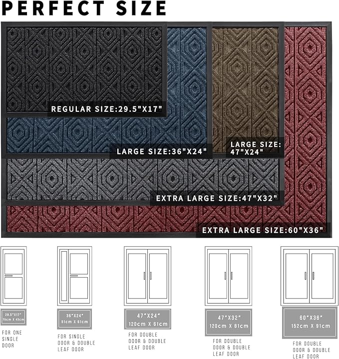Yimobra Door Mat, Outdoor Indoor Entrance Welcome Mat, Heavy Entry Front Door Mat, Stain & Fade Resistant, Low Profile, Sturdy Rubber, Easy Clean Patio Floor Mat, Waterproof, 47 x 32, Brown