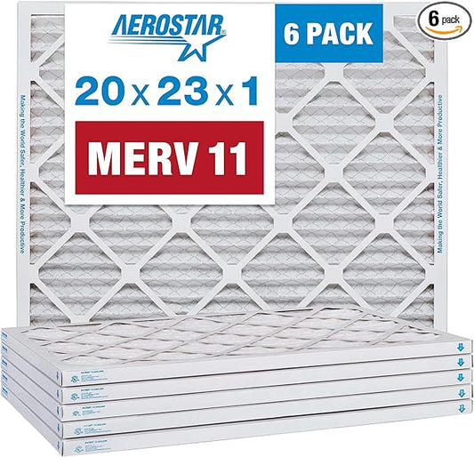 Aerostar 20x23x1 MERV 11 Pleated Air Filter, AC Furnace Air Filter, 6 Pack (Actual Size: 19 7/8" x 22 7/8" x 3/4")